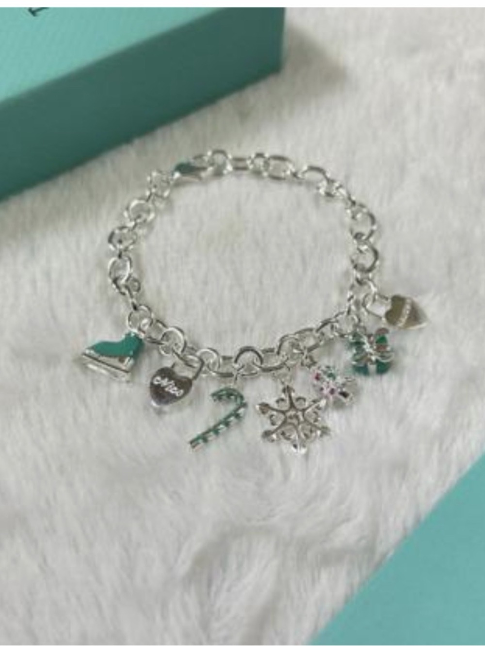 Silver Holiday Charm Bracelet with Teal Accents